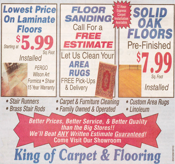 NY King of Carpet 344 Main Street Center Moriches NY 11934 * 631.874.2697